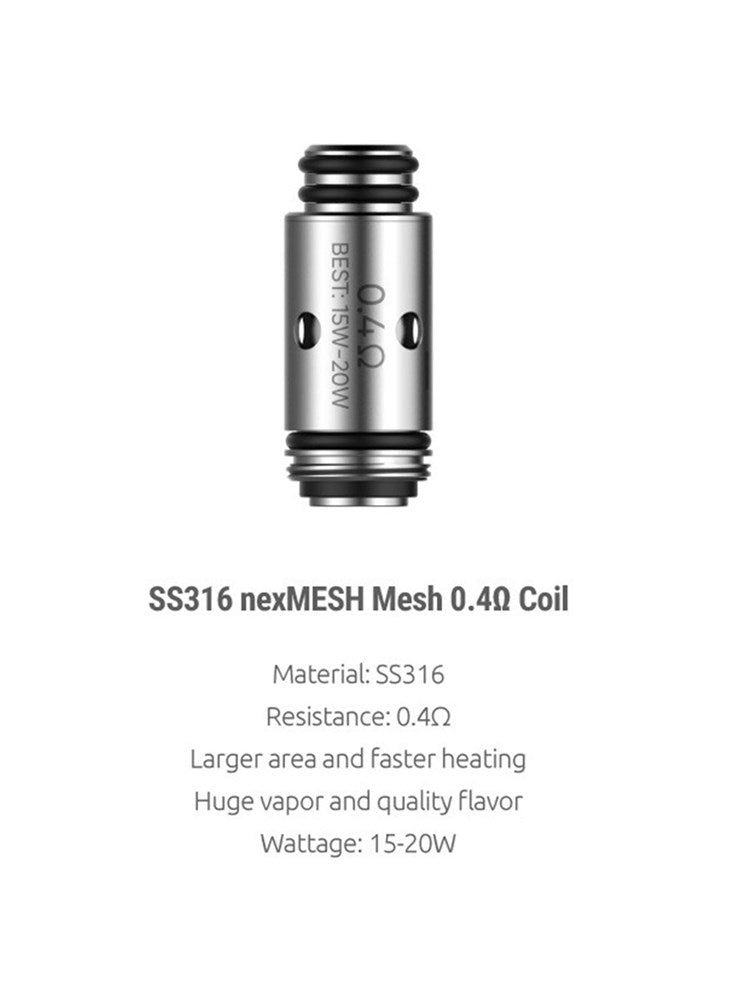 Nex Mesh 0.4ohm コイル SS316: 5 個パック